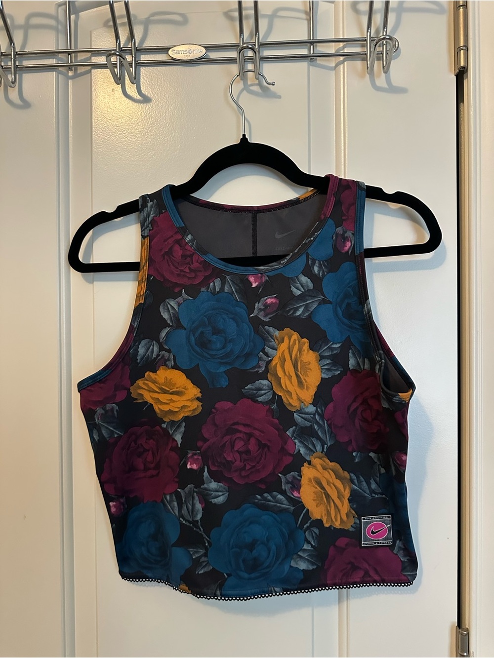 Nike Floral Crop Tank Top in Blue, Burgundy & Mustard